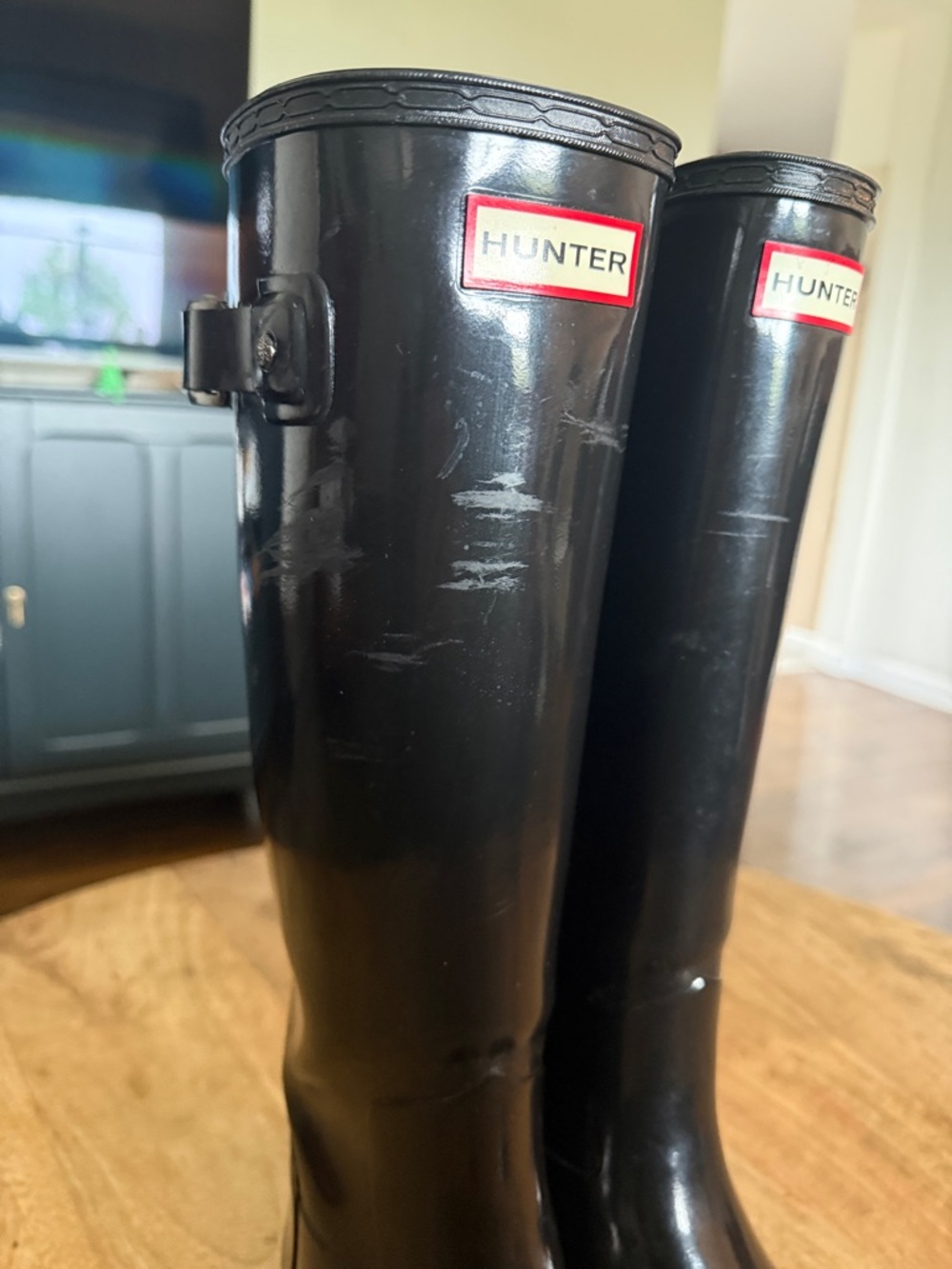 Hunter Women's Tall Gloss Rain Boots - Black size 7 - Picture 5 of 7